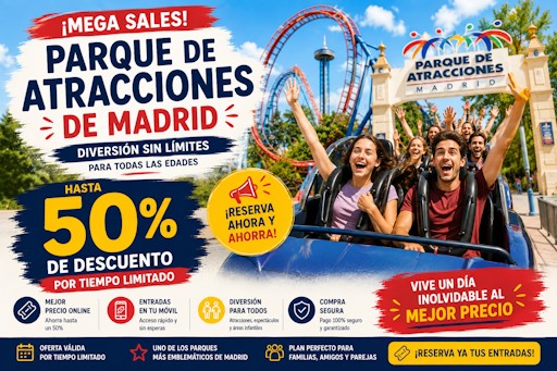 Mega Sales en el Parque de Atracciones de Madrid: consigue hasta un 50 % de descuento por tiempo limitado