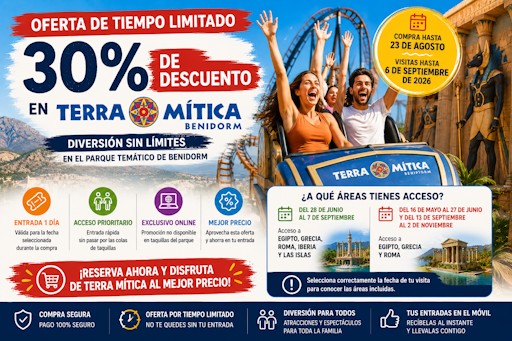 Oferta Terra Mítica: 30 % de descuento por tiempo limitado para disfrutar del parque en Benidorm