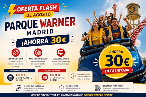 Oferta Flash Parque Warner Madrid: ¡ahorra 30 € en tus entradas por tiempo limitado!